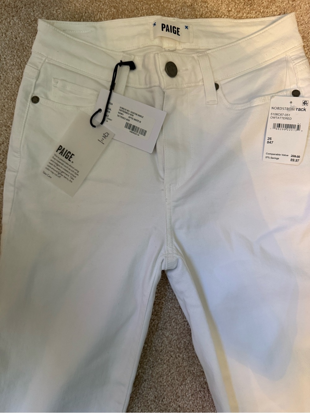 PAIGE White Hoxton Ankle Jeans - High-Rise Stretch NWT